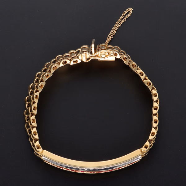 14ct Yellow Gold Diamond & Ruby Bracelet With Valuation & Spare Links