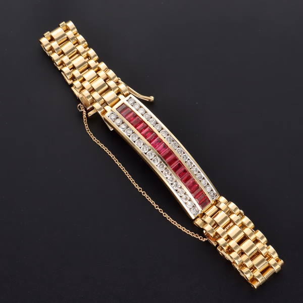 14ct Yellow Gold Diamond & Ruby Bracelet With Valuation & Spare Links