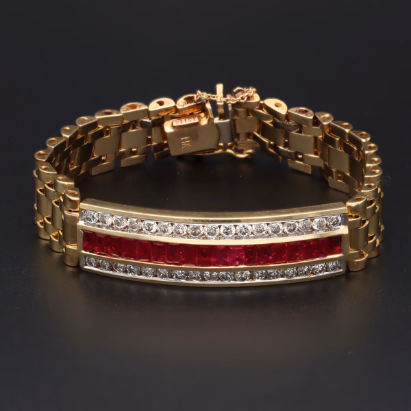 14ct Yellow Gold Diamond & Ruby Bracelet With Valuation & Spare Links