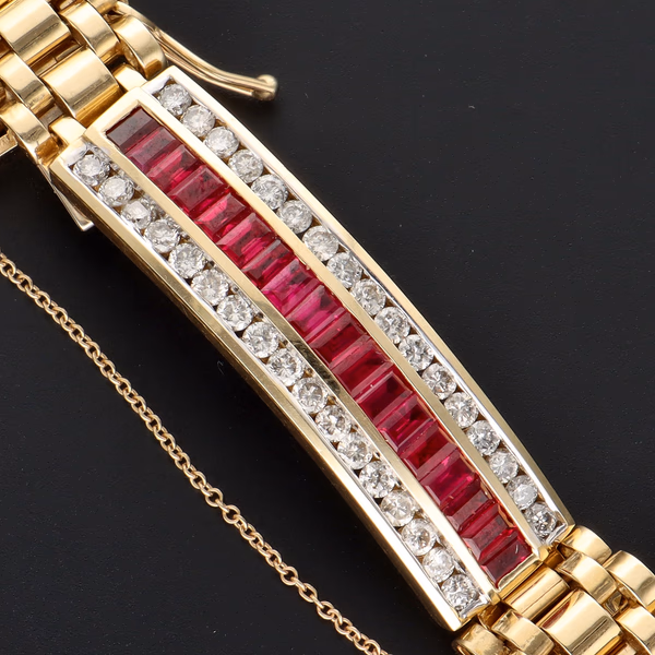 14ct Yellow Gold Diamond & Ruby Bracelet With Valuation & Spare Links