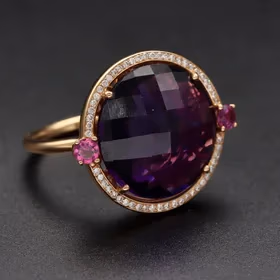 18ct Yellow Gold Amethyst & Diamond Ring