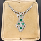 Ex-Marlene Dietrich Art Deco Platinum Emerald & Diamond Necklace