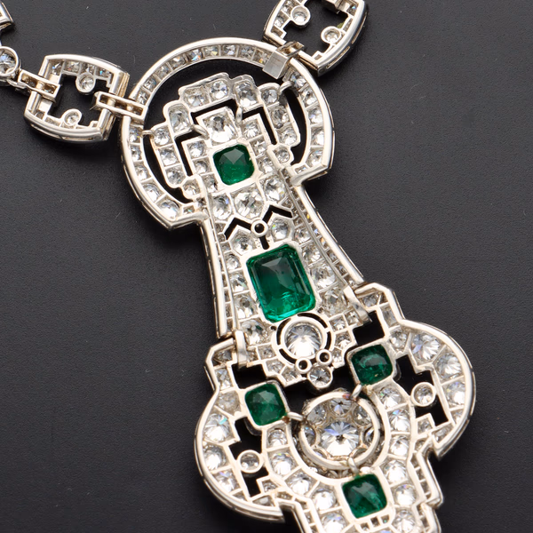 Ex-Marlene Dietrich Art Deco Platinum Emerald & Diamond Necklace