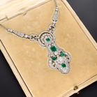 Ex-Marlene Dietrich Art Deco Platinum Emerald & Diamond Necklace