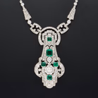 Ex-Marlene Dietrich Art Deco Platinum Emerald & Diamond Necklace
