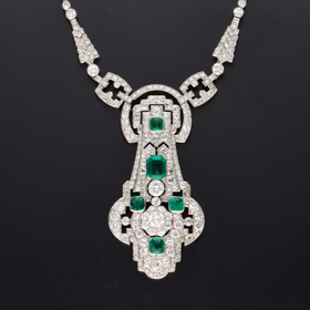Ex-Marlene Dietrich Art Deco Platinum Emerald & Diamond Necklace