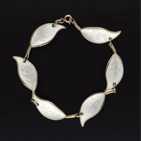 Vintage David Andersen by Willy Winnaess Norwegian Vermeil Silver & White Enamel Single Leaf Bracelet