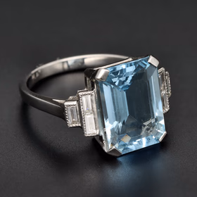 Platinum Aquamarine & Diamond Ring