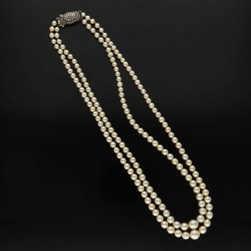 Vintage Silver Marcasite Clasp Double String Pearls image-3