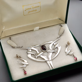 Vintage Joanna Thomson Sterling Silver & Garnet 'Swallow' Jewellery Suite
