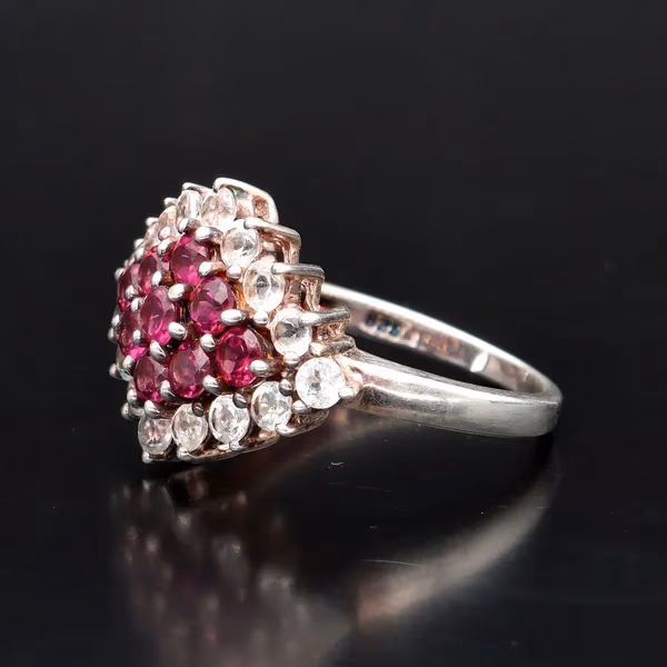 Silver Ruby and Diamond Cocktail Ring