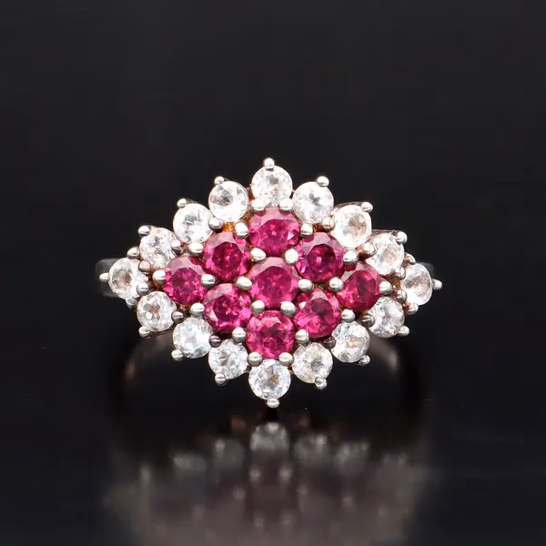 Silver Ruby and Diamond Cocktail Ring