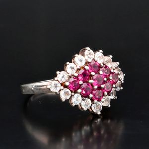 Silver Ruby and Diamond Cocktail Ring