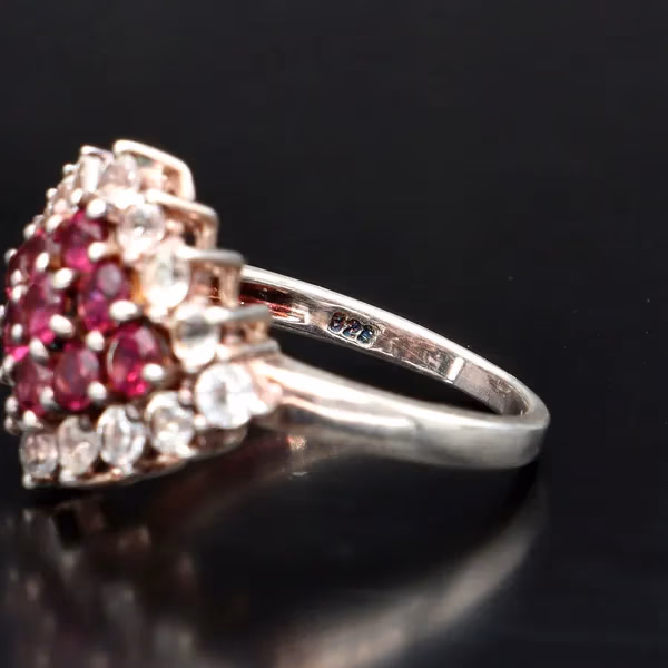 Silver Ruby and Diamond Cocktail Ring