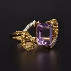 14ct Gold Amethyst - Diamond - Yellow Sapphire Dress Ring
