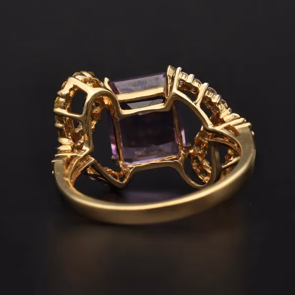 14ct Gold Amethyst - Diamond - Yellow Sapphire Dress Ring