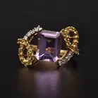 14ct Gold Amethyst - Diamond - Yellow Sapphire Dress Ring