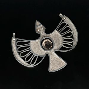 Original Ecuadorean Silver and Smokey Quartz Bird Pendant