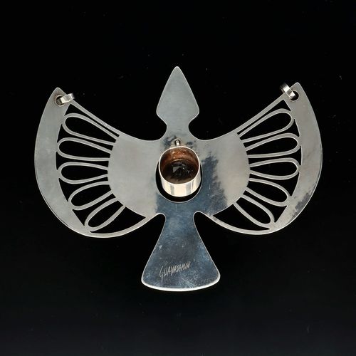 Original Ecuadorean Silver and Smokey Quartz Bird Pendant image-4