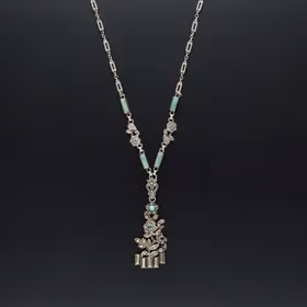 Art Deco Silver Marcasite and Jade Necklace