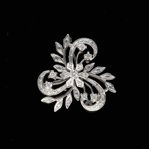 Vintage Foliate Diamond Brooch image-1