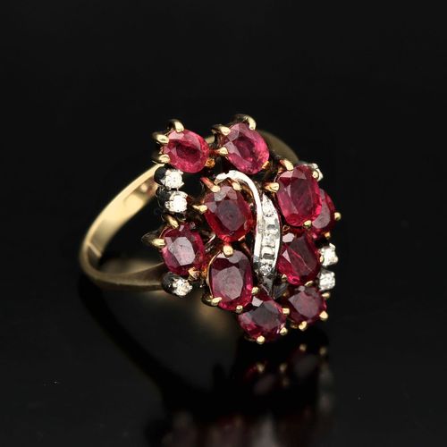 14ct Gold Ruby and Diamond Cluster Ring image-1