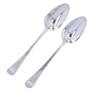 Pair of Georgian Bright Cut Sterling Silver Serving Spoons
