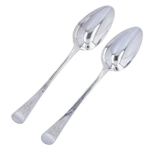Pair of Georgian Bright Cut Sterling Silver Serving Spoons image-1