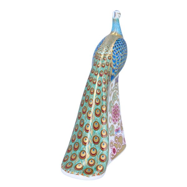 Boxed Royal Crown Derby Paperweight of a Peacock