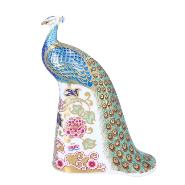 Boxed Royal Crown Derby Paperweight of a Peacock