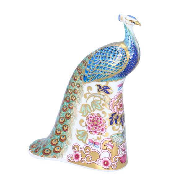Boxed Royal Crown Derby Paperweight of a Peacock