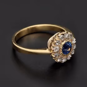 18ct Yellow Gold Sapphire & Diamond Cluster Ring