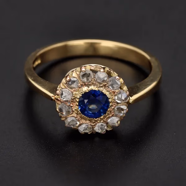 18ct Yellow Gold Sapphire & Diamond Cluster Ring