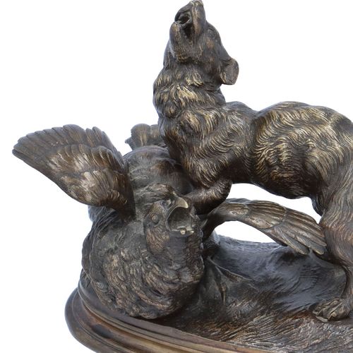 Ferdinand Pautrot Bronze Animalier of a Stoat and Bird image-2