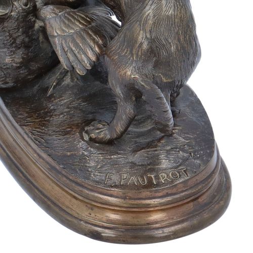 Ferdinand Pautrot Bronze Animalier of a Stoat and Bird image-4