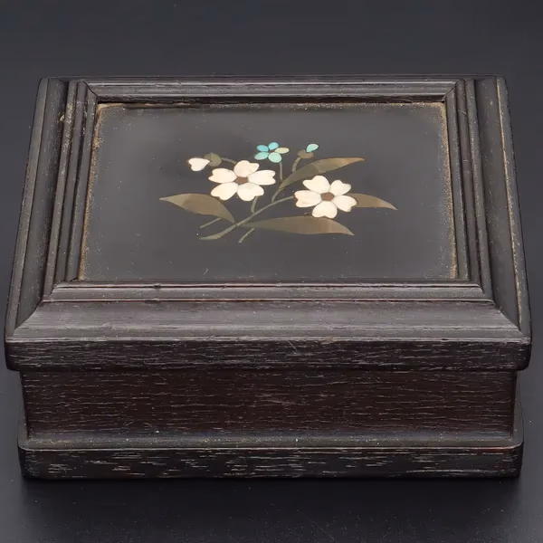 Italian Pietra Dura Inlaid Ebony Trinket Box