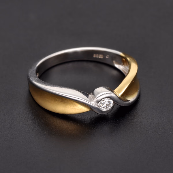 18ct White & Yellow Gold Diamond Crossover Ring