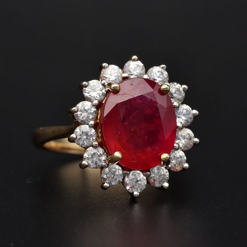 9ct Gold Ruby and White Zircon Ring image-1