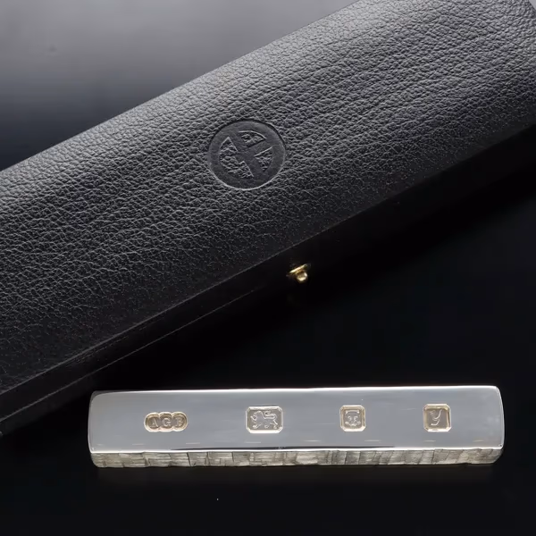 Boxed Modernist Silver Ingot Paperweight