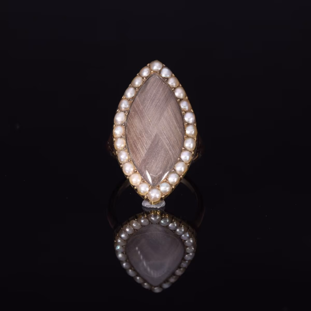 360° view of The Antique Early Victorian Hairwork And Pearl Navette Mourning Ring
