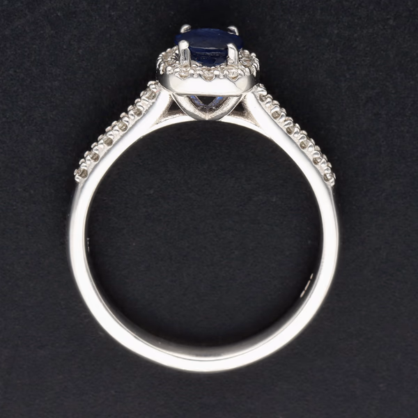 18ct White Gold Oval Sapphire & Diamond Halo Ring
