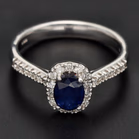 18ct White Gold Oval Sapphire & Diamond Halo Ring