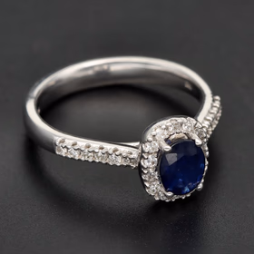 18ct White Gold Oval Sapphire & Diamond Halo Ring