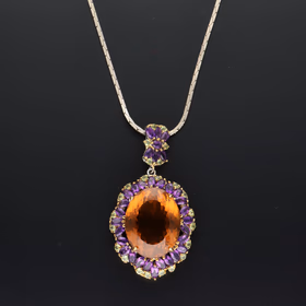 Very Large Citrine & Amethyst Cluster Pendant Necklace