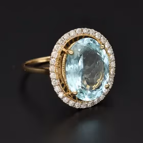 18ct Yellow Gold Aquamarine & Diamond Cluster Ring
