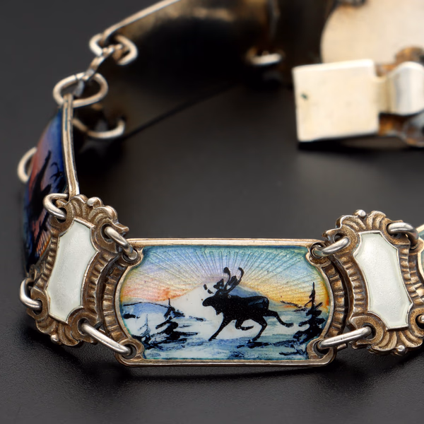 Vintage Norwegian Vermeil Sterling Silver & Hand Painted Enamel Bracelet