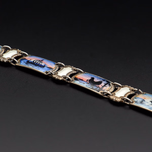 Vintage Norwegian Vermeil Sterling Silver & Hand Painted Enamel Bracelet