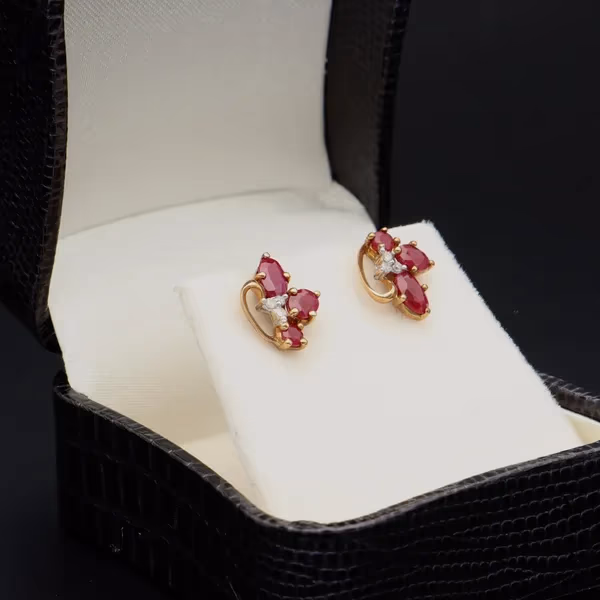 Vintage 9ct Gold Ruby and Diamond Earrings