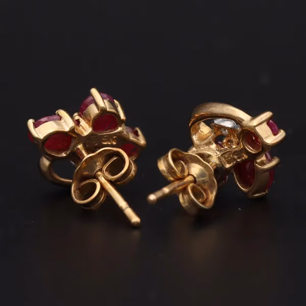 Vintage 9ct Gold Ruby and Diamond Earrings