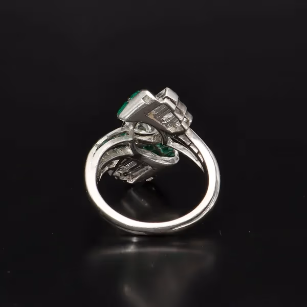 Art Deco Platinum Diamond and Emerald Ring